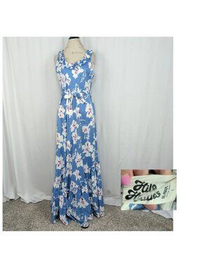 Vintage 90s Hilo Hattie Hawaiian Dress Large Blue Floral